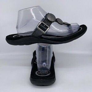 ABEO Bio System Baroque Black Leather Sandals Size:6 Narrow Metal Beads